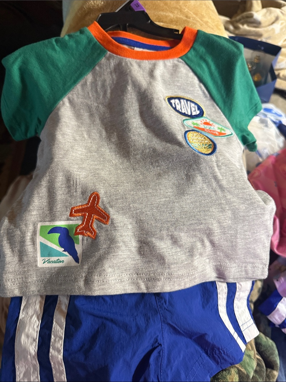 wonder nation Grey Tee with Green Sleeves and Orange Neck Trim